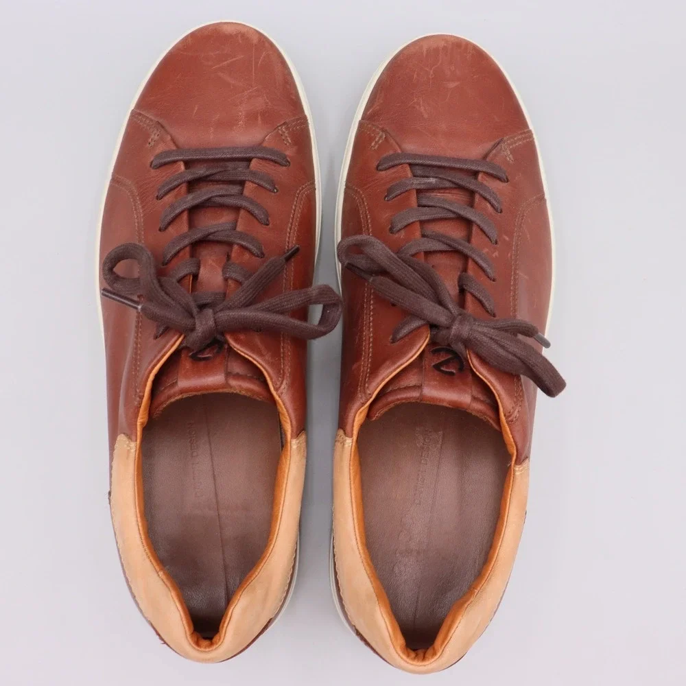 ECCO Soft 7 Mens Street Sneaker Size 12 EU 46 Brown Leather Lace Up Casual Shoes